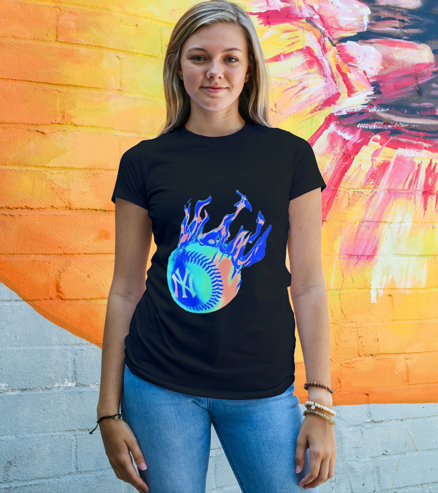 New York Yankees MLB Flaming Baseball Iconic Sports Team T-Shirt