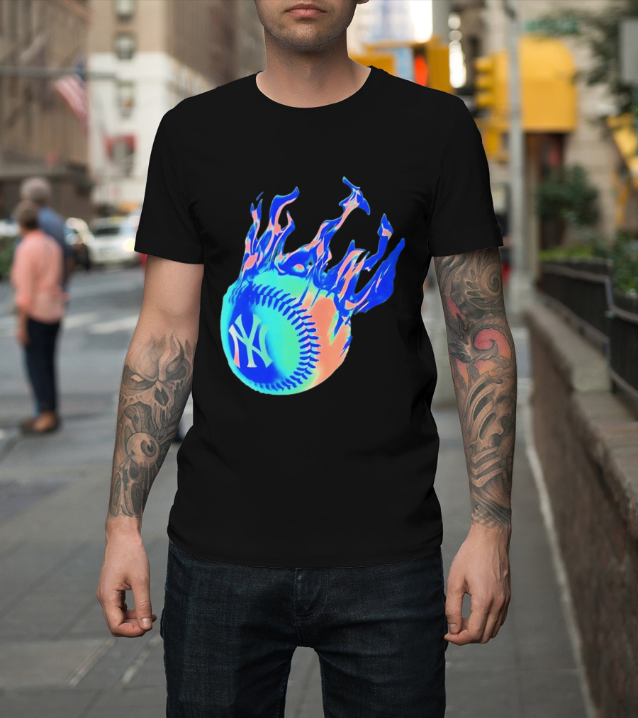 New York Yankees MLB Flaming Baseball Iconic Sports Team T-Shirt