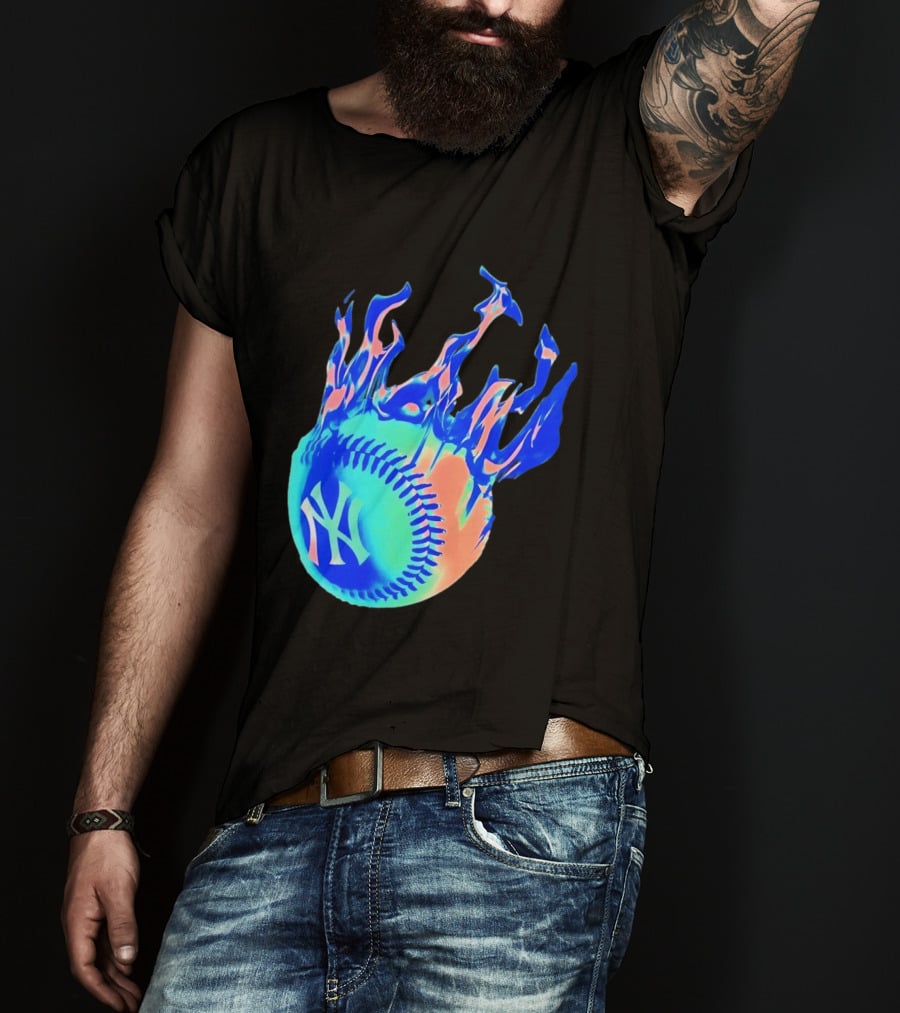 New York Yankees MLB Flaming Baseball Iconic Sports Team T-Shirt