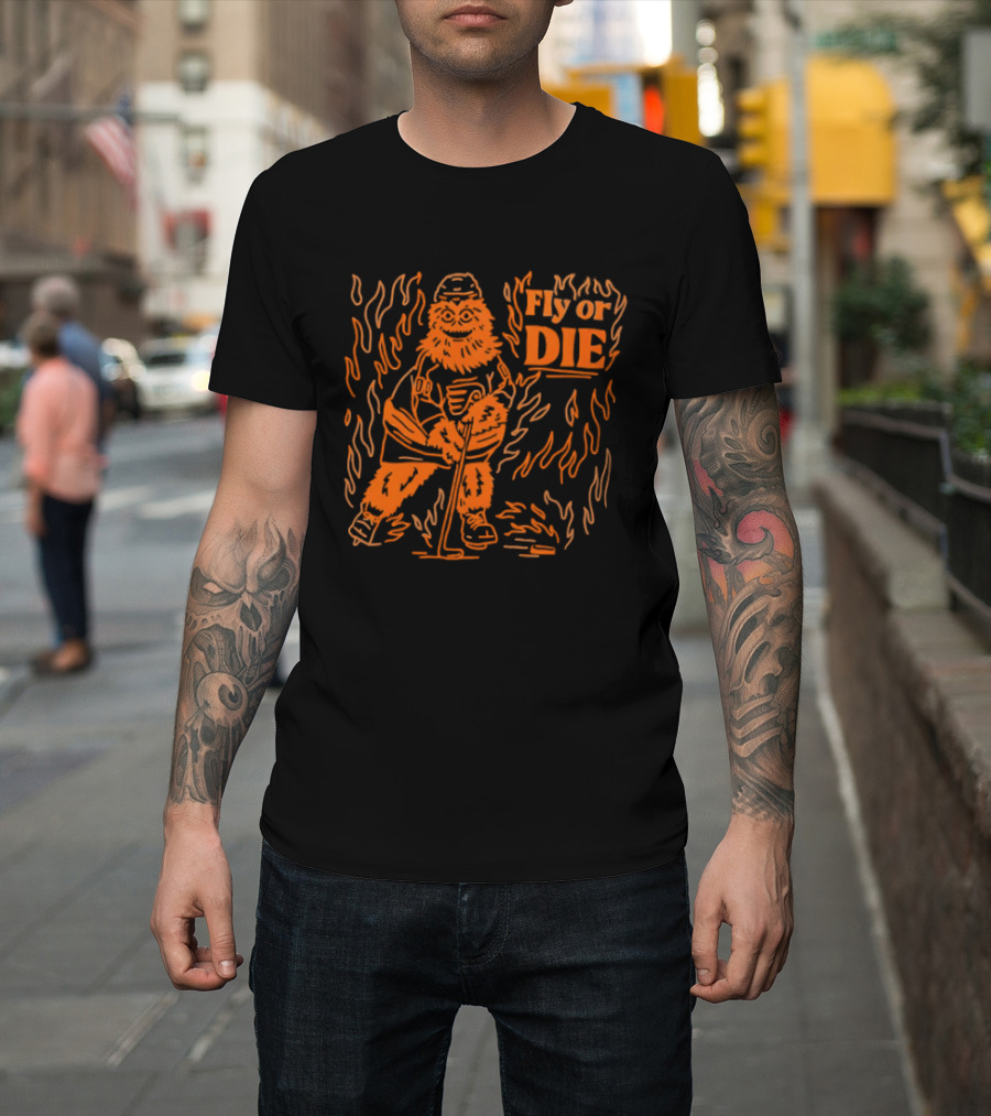 Fly Or Die Gritty Philadelphia Flyers Hockey Flame T-Shirt