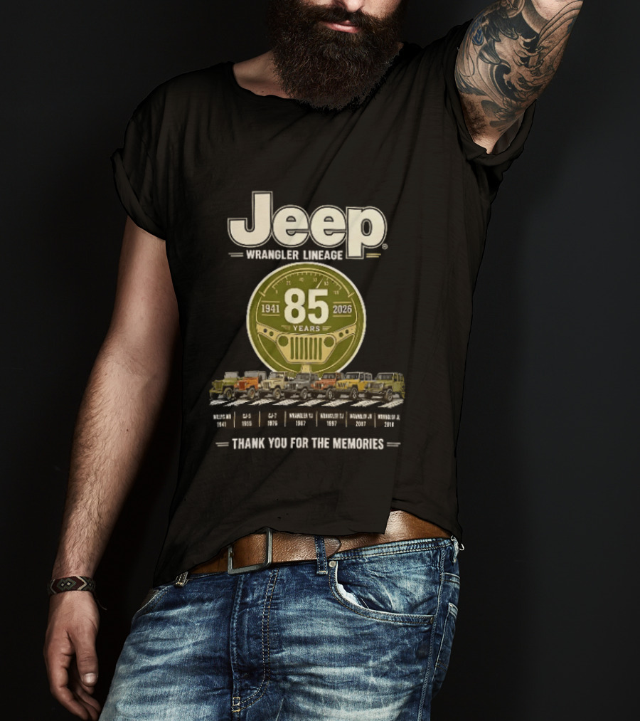 Jeep Wrangler Lineage 85 Years 1941 2026 Thank You For The Memories Vintage Models T-Shirt