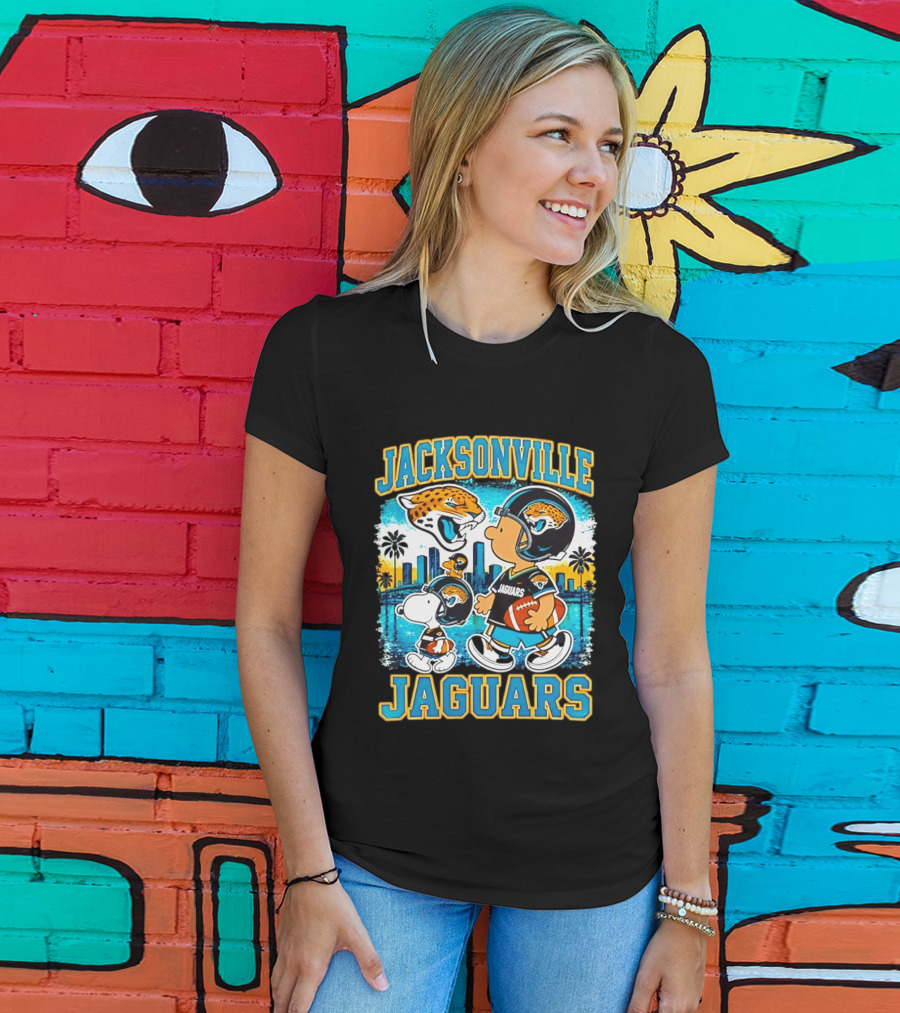 Jacksonville Jaguars Snoopy Woodstock Skyline 2026 Football T-Shirt