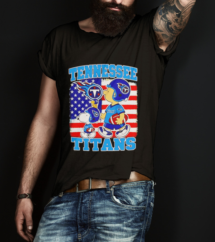Tennessee Titans Snoopy Woodstock American Flag NFL Football 2026 T-Shirt
