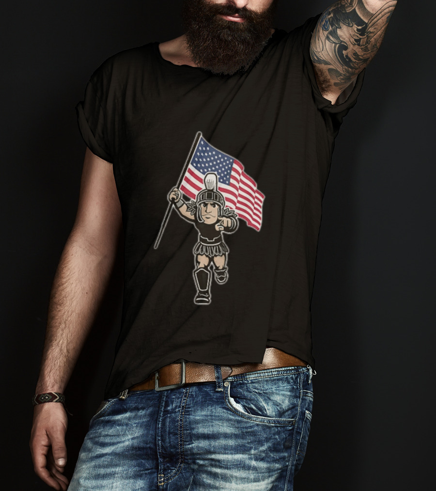 Spartan Warrior Carrying American Flag T-Shirt