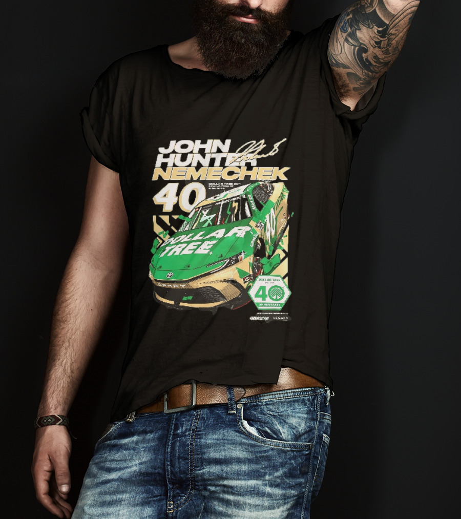 John Hunter Nemechek Dollar Tree 301 40th Anniversary 2026 Green Gold Toyota Camry Nascar New Hampshire Est 1986 T-Shirt