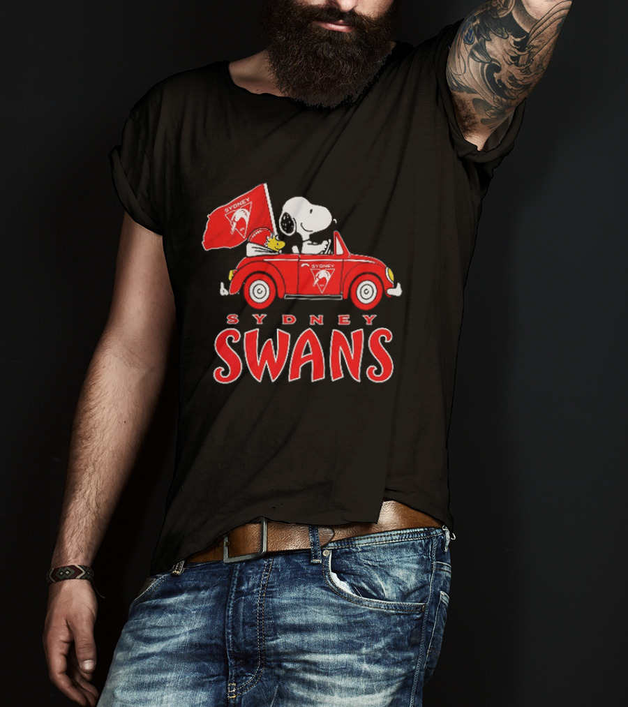 Sydney Swans Snoopy Woodstock Red Car Banner T-Shirt
