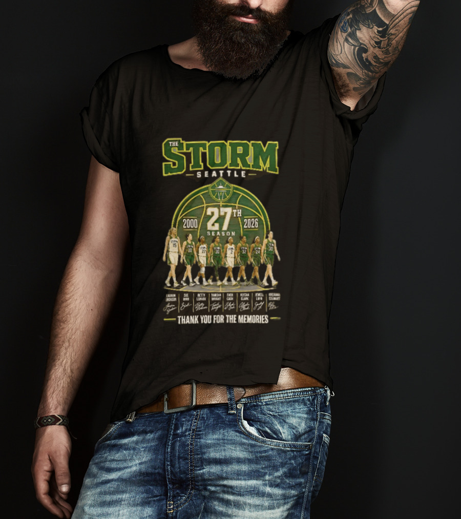 The Storm Seattle 27th Season 2000 2026 Thank You For The Memories Sue Bird Jewell Loyd Breanna Stewart Sami Whitcomb Noelle Quinn Ezi Magbegor T-Shirt