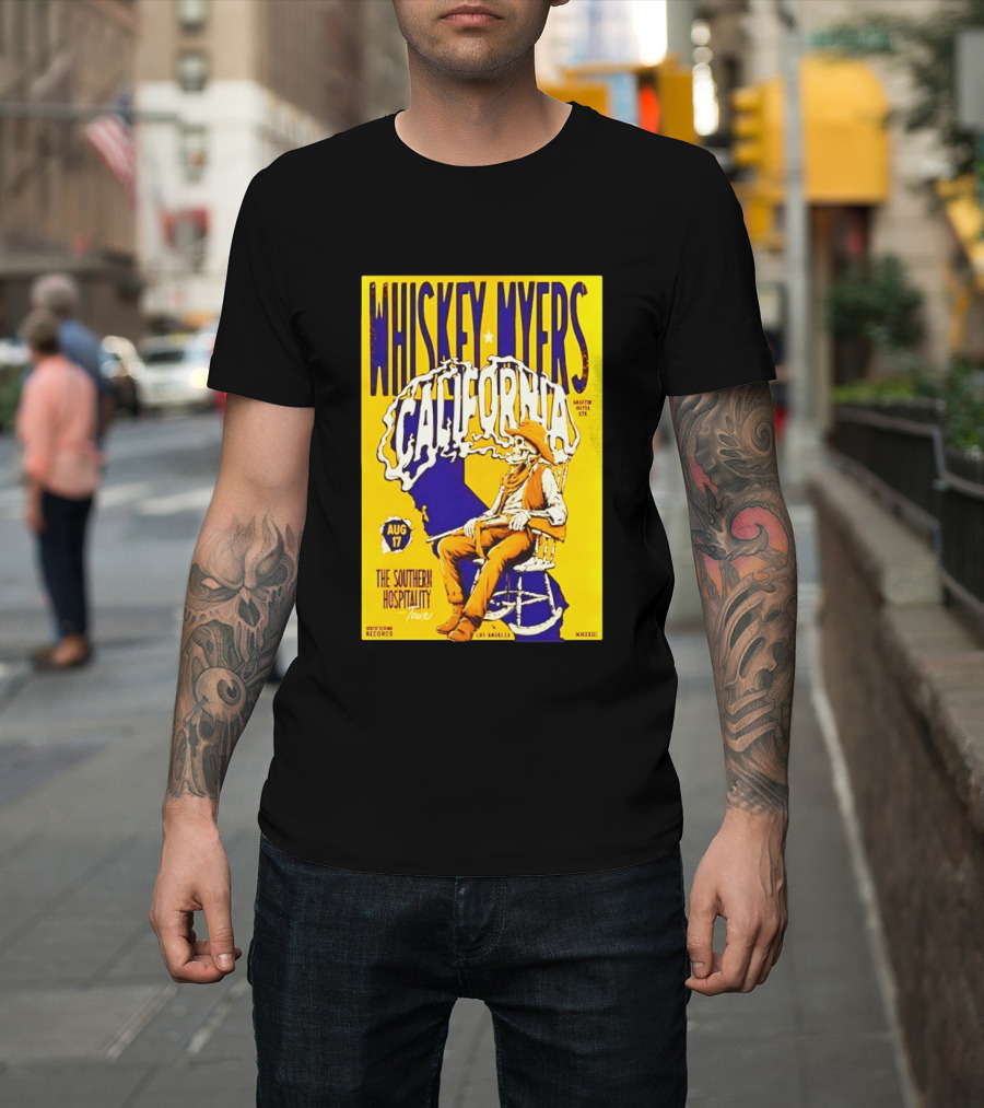 Whiskey Myers California Southern Hospitality Tour August 17 Los Angeles Reclining Cowboy T-Shirt