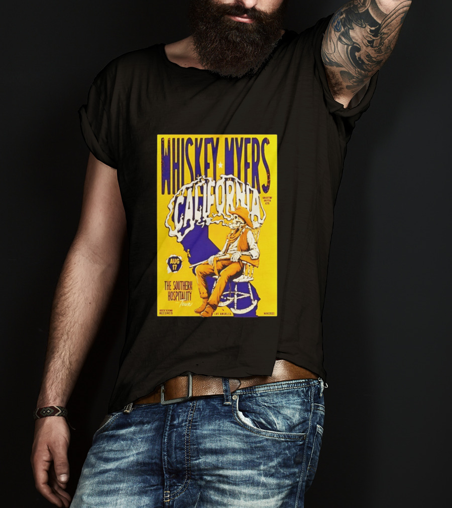 Whiskey Myers California Southern Hospitality Tour August 17 Los Angeles Reclining Cowboy T-Shirt
