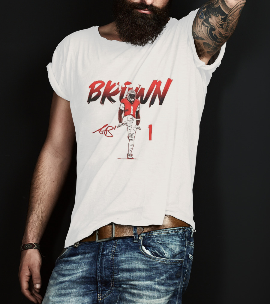 Brown AB 1 Football Player Red Brush Stroke High Knee Pose T-Shirt