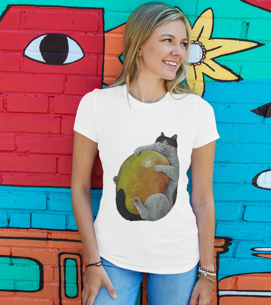 Cat Hugging Giant Mango Fruit T-Shirt