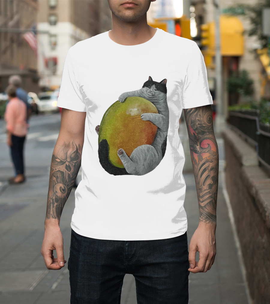 Cat Hugging Giant Mango Fruit T-Shirt