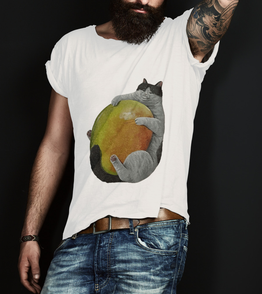 Cat Hugging Giant Mango Fruit T-Shirt