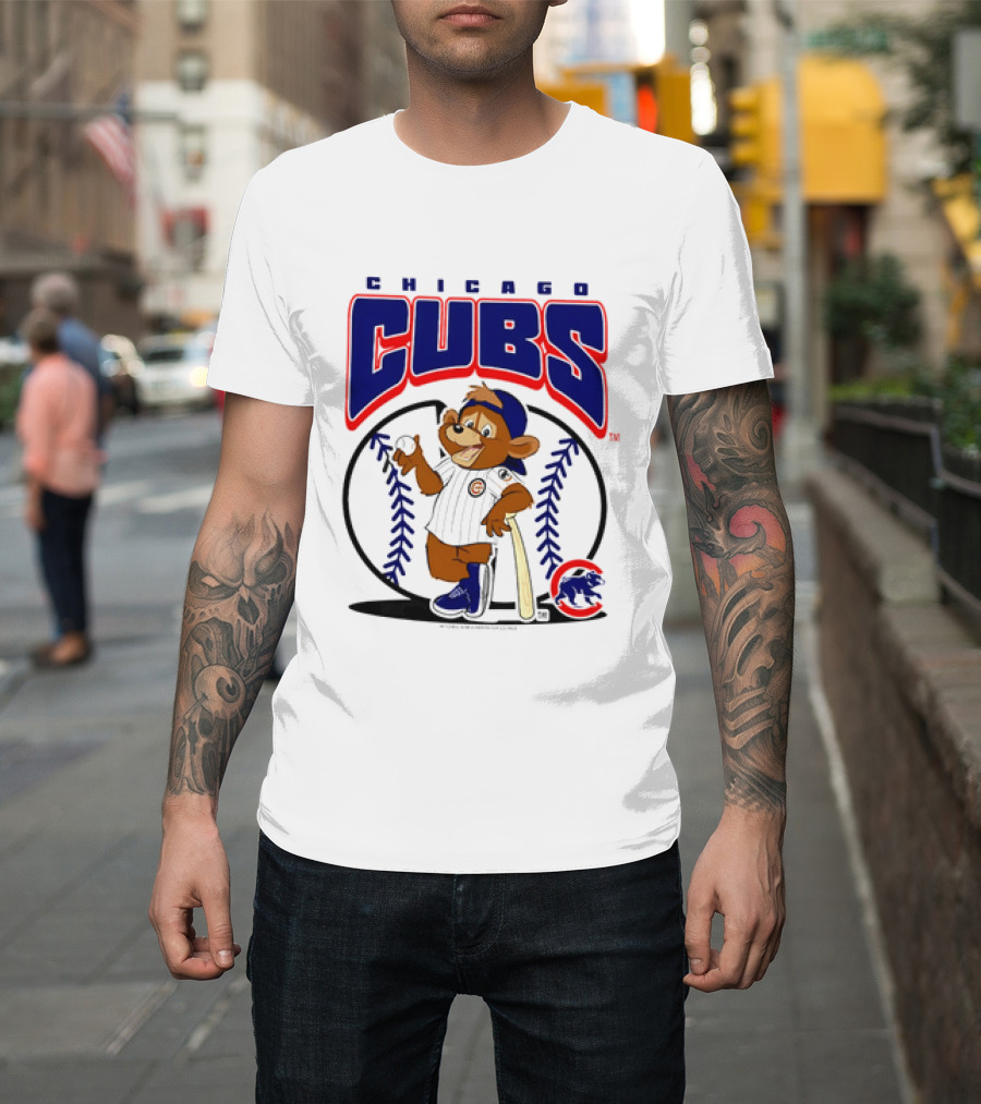 Chicago Cubs MLB 2026 Mania Bear Character Baseball Bat T-Shirt