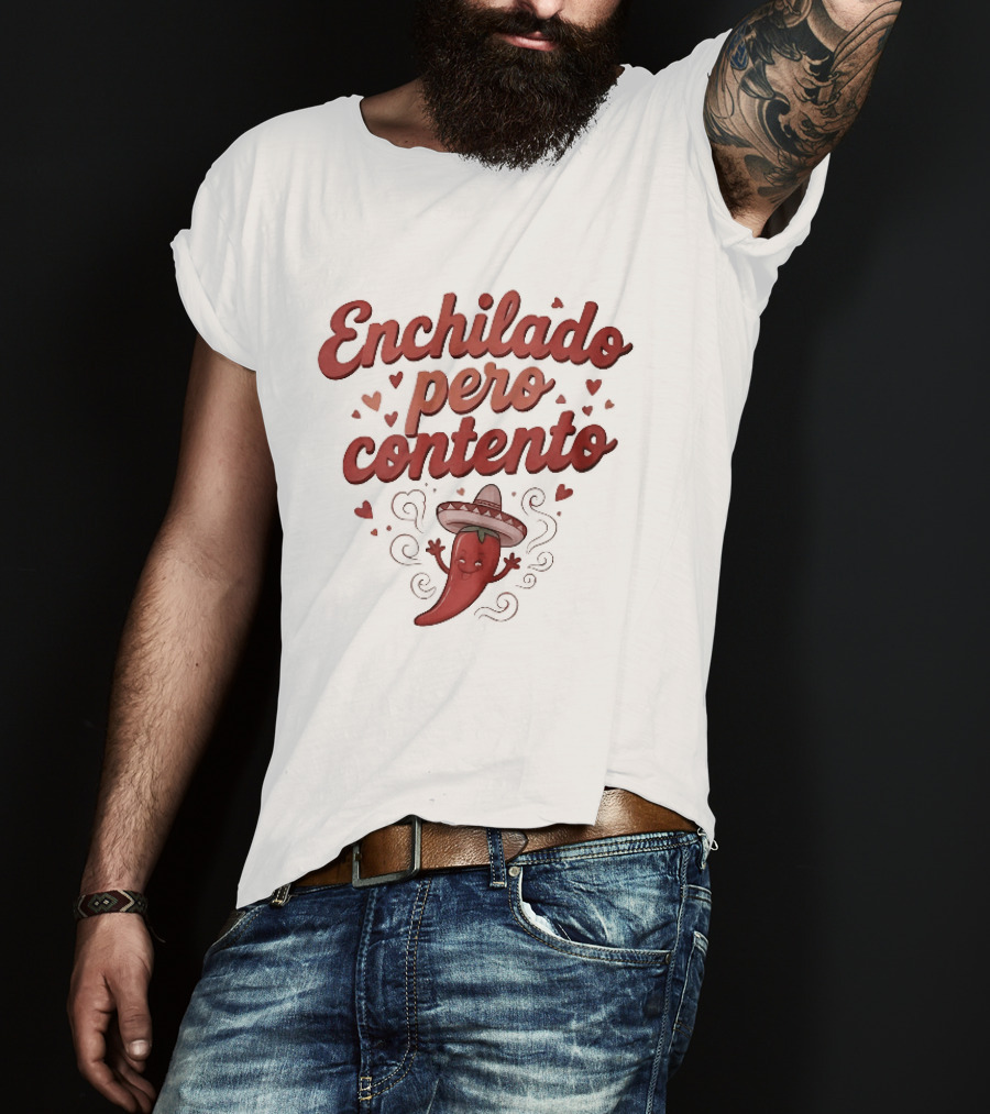 Enchilado Pero Contento Sombrero Chili Pepper Cartoon Hearts T-Shirt