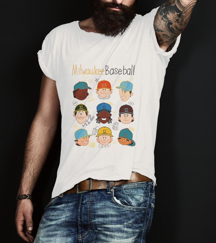Milwaukee Baseball Players Cartoon Faces Yeli Coop Miz T-Shirt