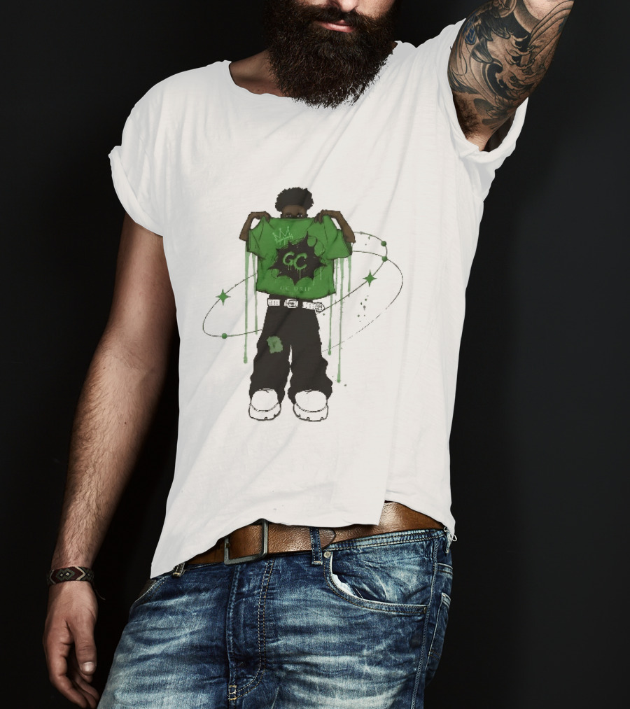 Gc Drip Cartoon Character Holding Green Clothing With Crown And Stars T-Shirt