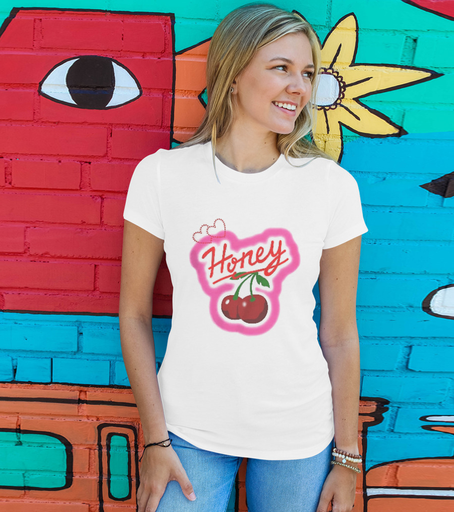 Honey Red Cherries Neon Heart T-Shirt