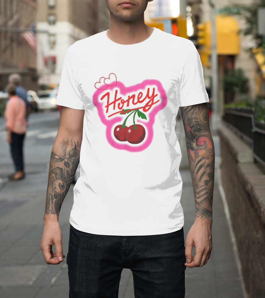 Honey Red Cherries Neon Heart T-Shirt
