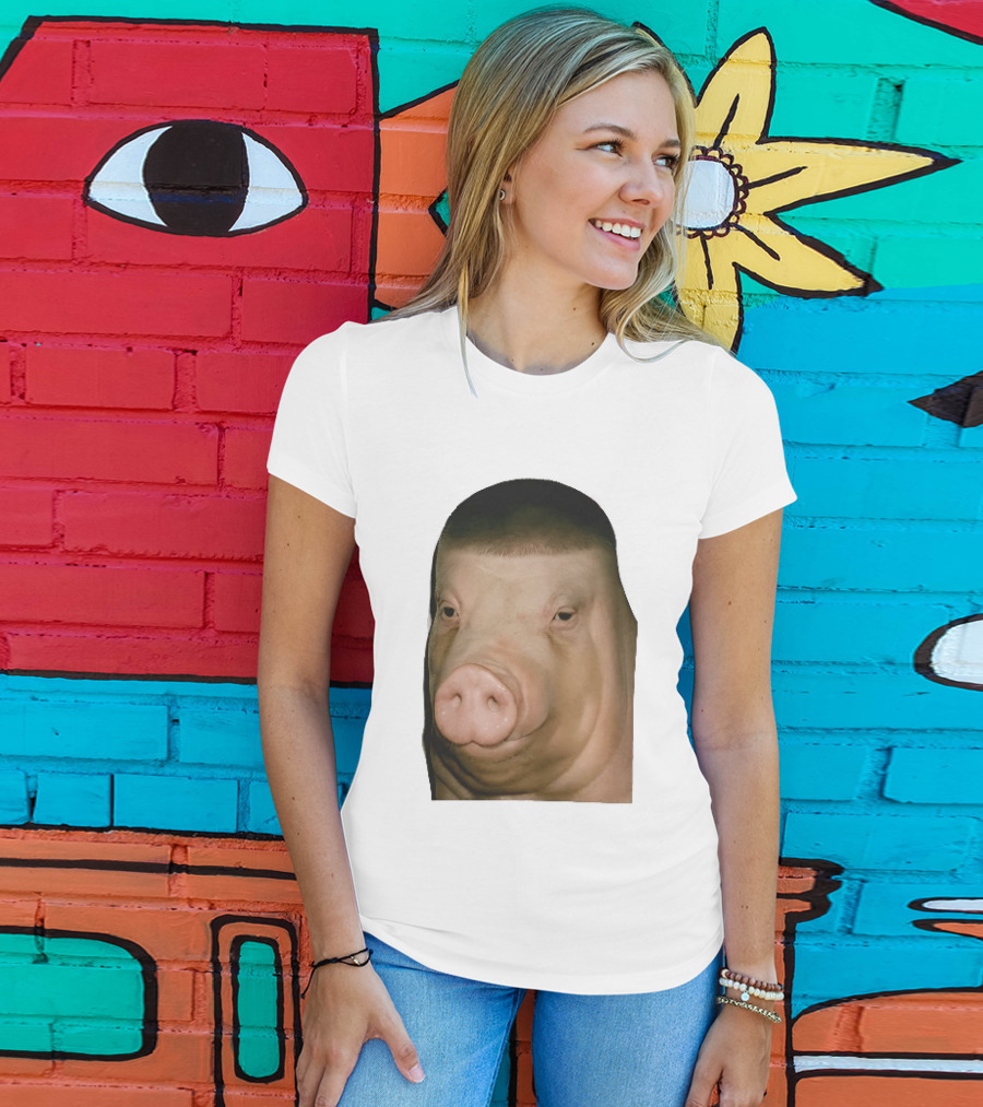 Photorealistic Close Up Pig Face Edgar Haircut Cutout T-Shirt