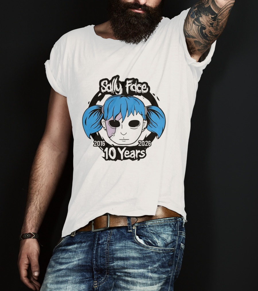 Sally Face 10 Years Anniversary 2016 2026 Blue Hair Mask Face T-Shirt