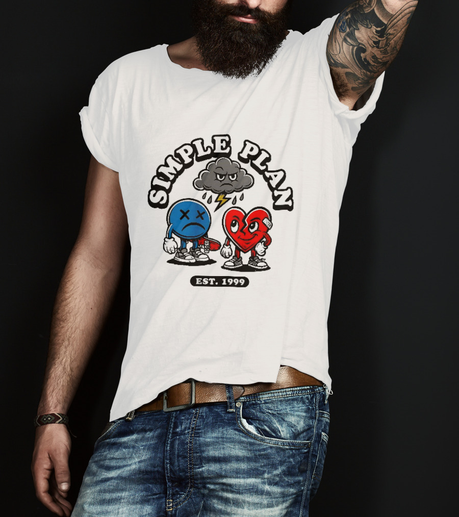 Simple Plan Est 1999 Sad Face Broken Heart Storm Cloud T-Shirt