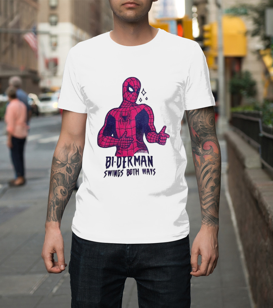 Bi Derman Swings Both Ways Superhero Spiderman T-Shirt