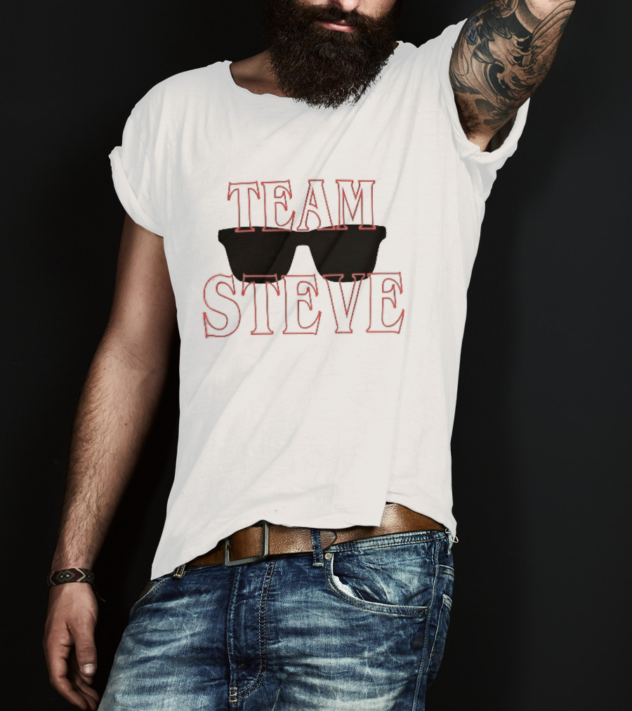 Team Steve Black Sunglasses Theme Red Letters T-Shirt