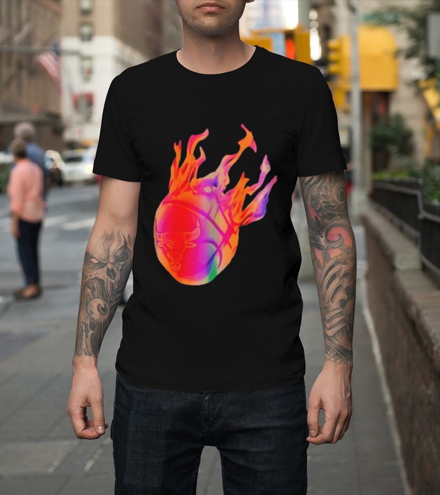 Chicago Bulls NBA Basketball Flaming Fireball NBA Fans Merchandise T-Shirt