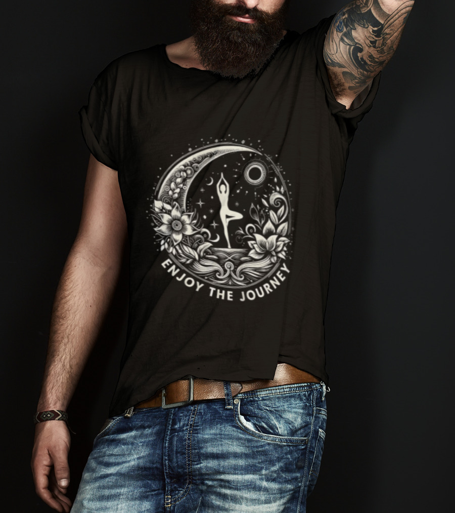 Enjoy The Journey Yoga Tree Pose Mandala Moon Sun Floral Surround T-Shirt