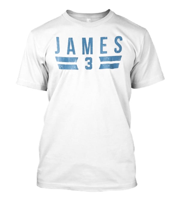 James 3 Light Blue Distressed Horizontal Stripes Jersey Number T-Shirt
