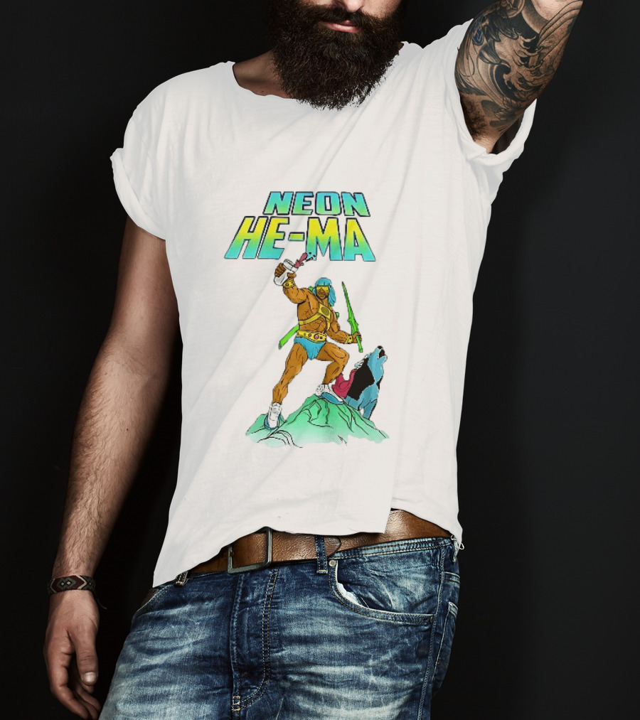 Neon He Ma Cartoon Warrior Action With Purple Drink Mountain Adventure T-Shirt