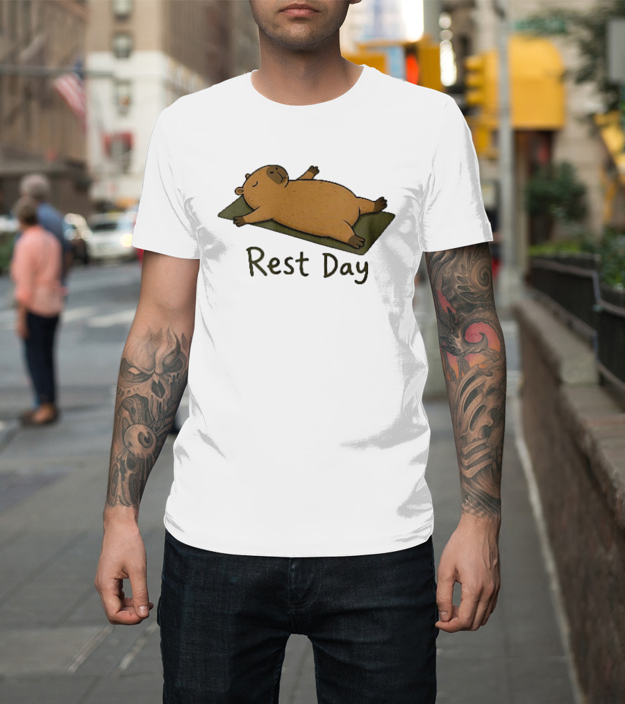 Rest Day Capybara Relaxing On Yoga Mat Cartoon T-Shirt