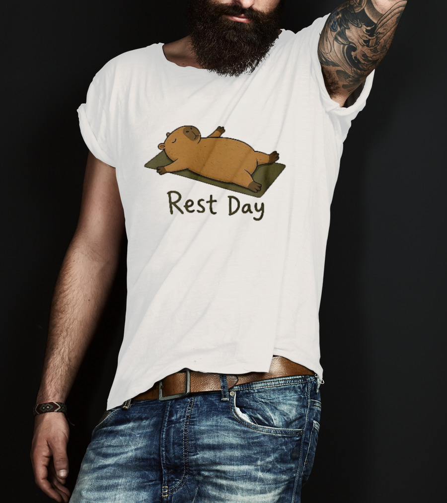 Rest Day Capybara Relaxing On Yoga Mat Cartoon T-Shirt