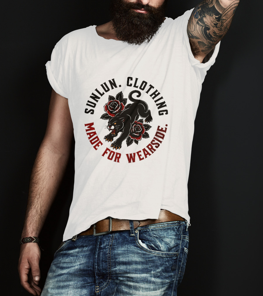 Sunlun Clothing Wearside Black Panther Red Roses Traditional Tattoo T-Shirt