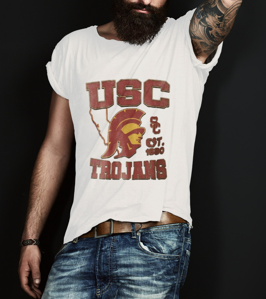 USC Trojans Est 1880 Helmet California State Map Sign T-Shirt