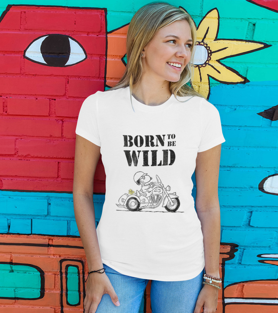 Born To Be Wild Snoopy Woodstock Motorcycle Distressed Cartoon T-Shirt