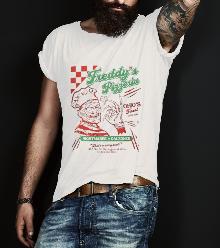 Freddy's Pizzeria Nightmares Calzones Spicy Ohio's Finest Springwood T-Shirt