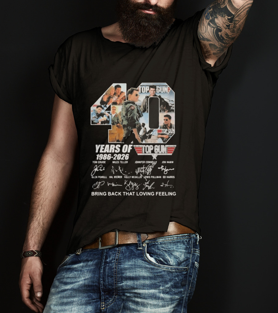 40 Years Of Top Gun 1986 2026 Cast Signatures Tom Cruise Val Kilmer Jennifer Connelly Miles Teller T-Shirt
