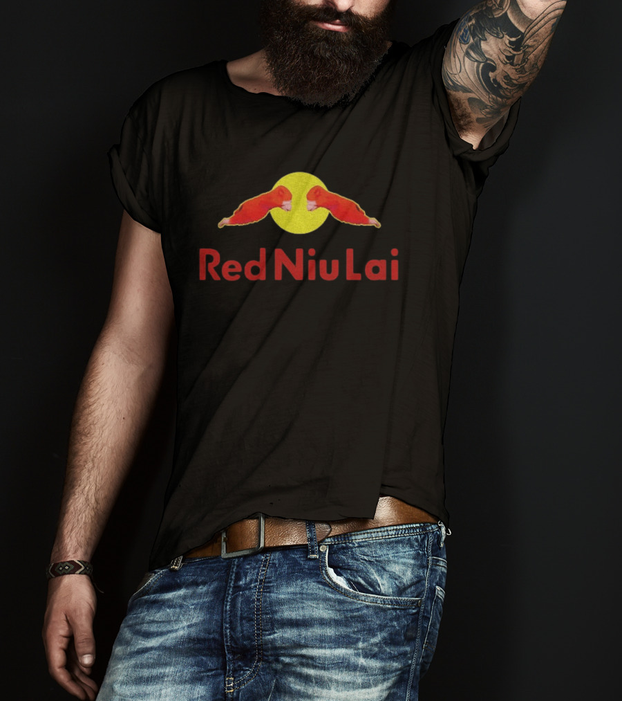 Red Bull Niu Lai Energy Drink Red Niu Lai Yellow Circle T-Shirt
