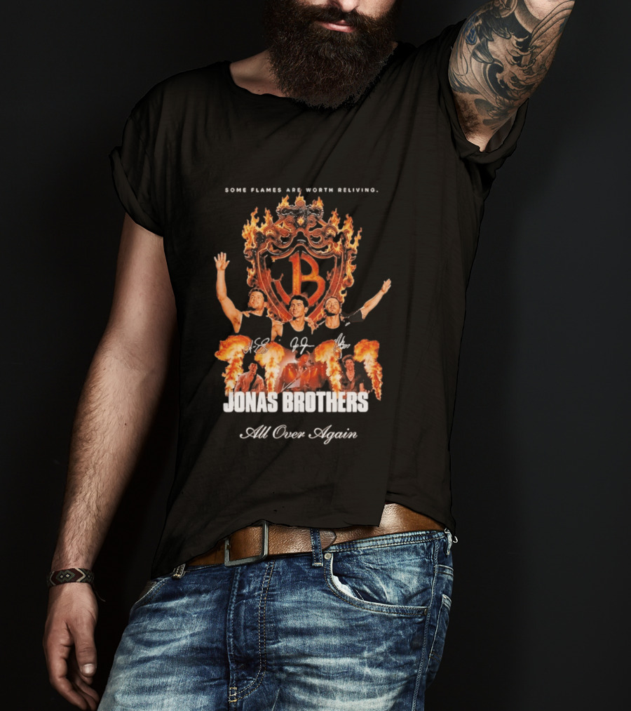 Jonas Brothers Some Flames Are Worth Beliving Tour Flame Signatures All Over Again T-Shirt