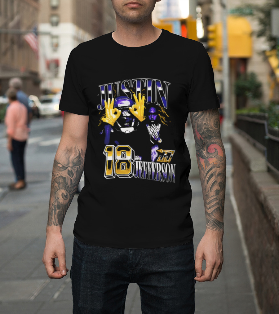 Justin Jefferson 18 Gold Gloves Lightning Bootleg Player Photos T-Shirt