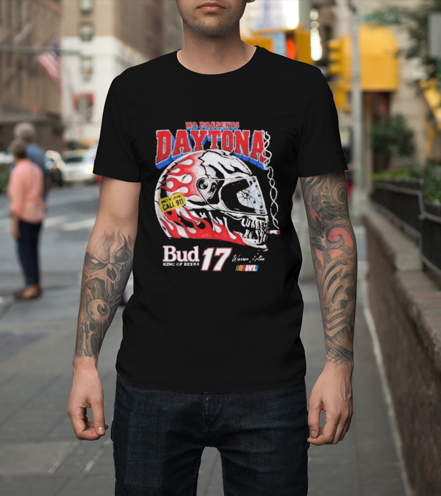 WL Present Daytona Bud King Of Beers 17 Racing Helmet Flame Design 2026 T-Shirt