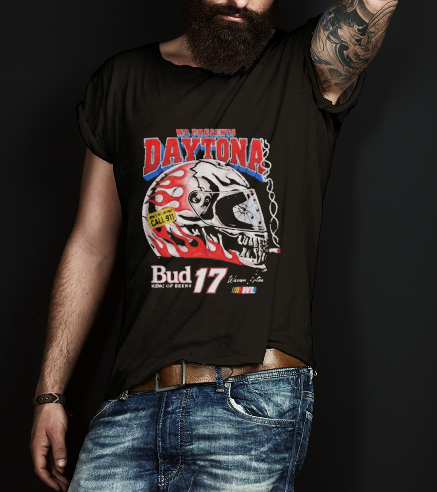 WL Present Daytona Bud King Of Beers 17 Racing Helmet Flame Design 2026 T-Shirt