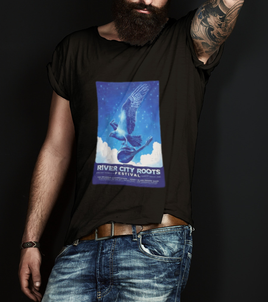 River City Roots Festival 2026 Missoula MT 20th Annual Event Bird And Mandolin T-Shirt