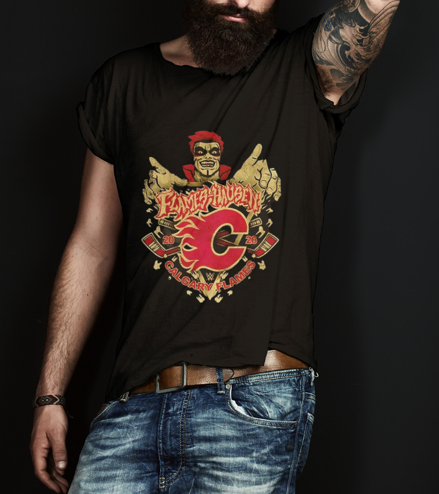 Flamehausen Calgary Flames WWE 2026 Collaboration Danhausen Summer Tour T-Shirt