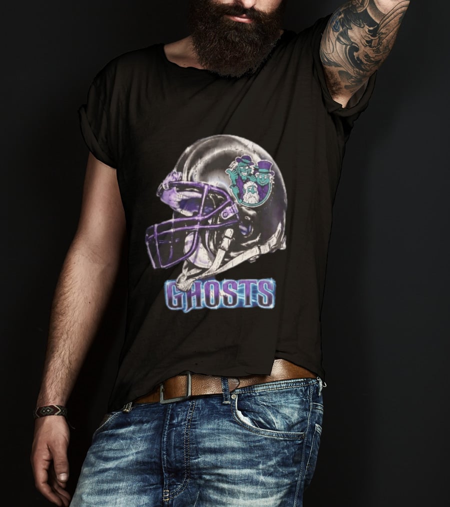 Ghosts Chrome Football Helmet Purple Facemask Haunted Mansion T-Shirt
