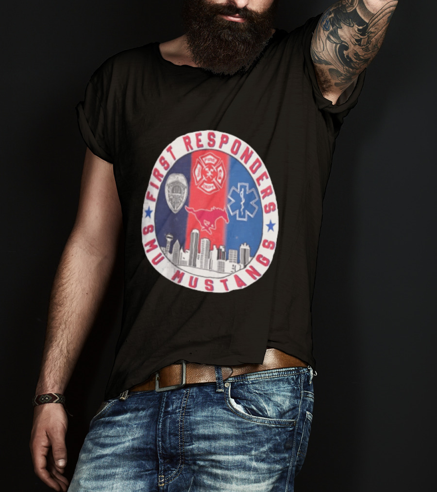First Responders SMU Mustangs Emergency Services Tribute Skyline T-Shirt