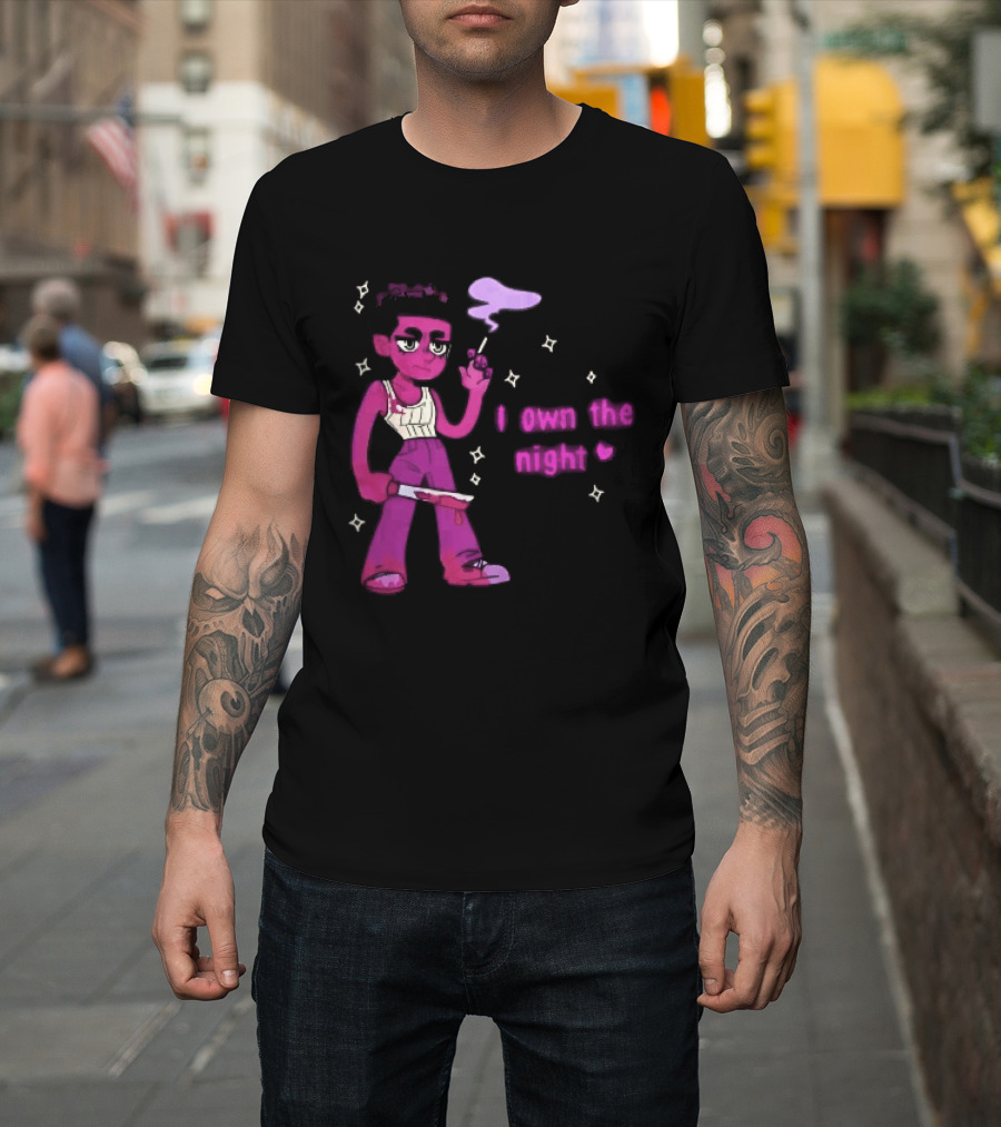 I Own The Night Pink Cartoon Character Holding Bloody Knife Smoking T-Shirt
