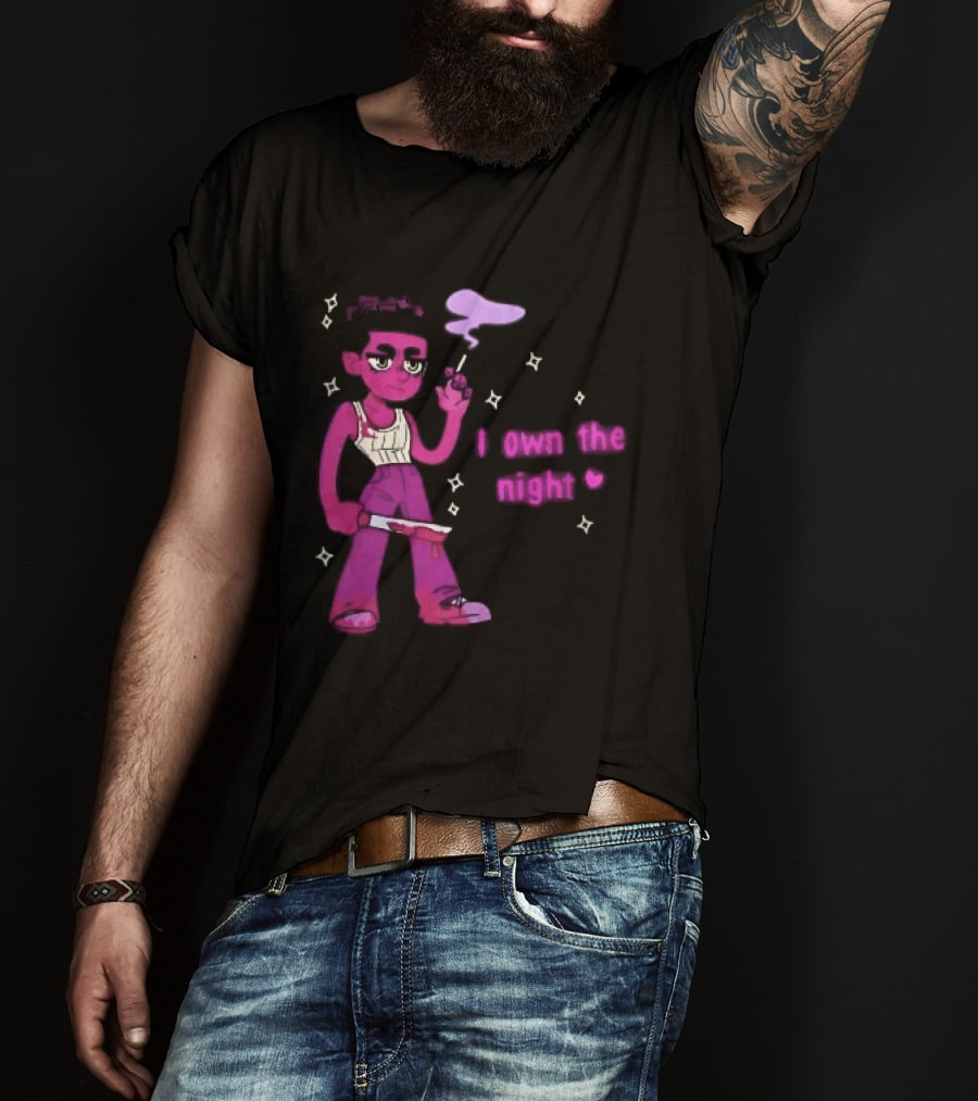 I Own The Night Pink Cartoon Character Holding Bloody Knife Smoking T-Shirt